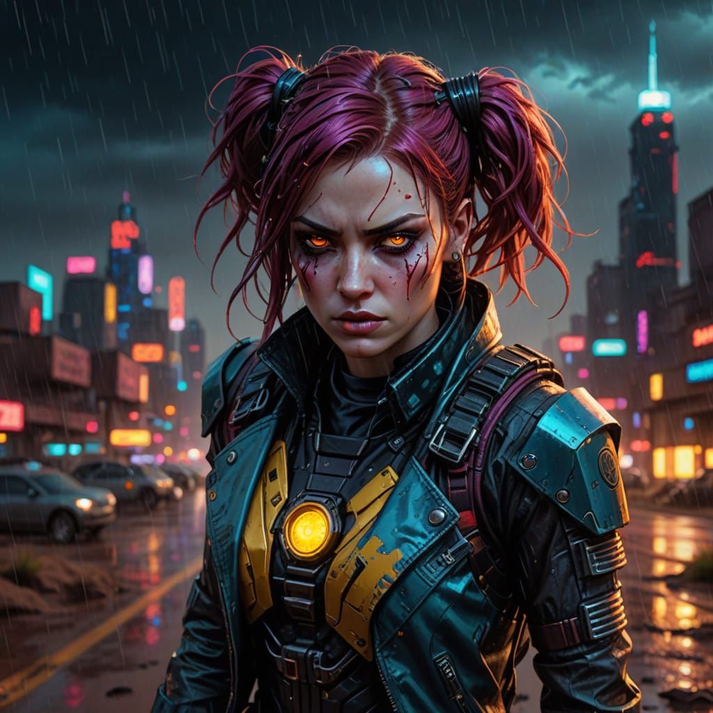 Cyberpunk Goddess Ascends in Neon Desert Storm