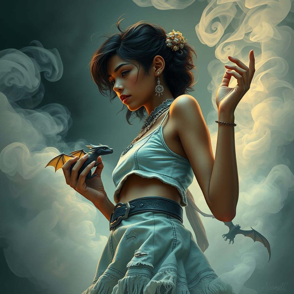 Ethereal Fantasy Maiden with Dragon