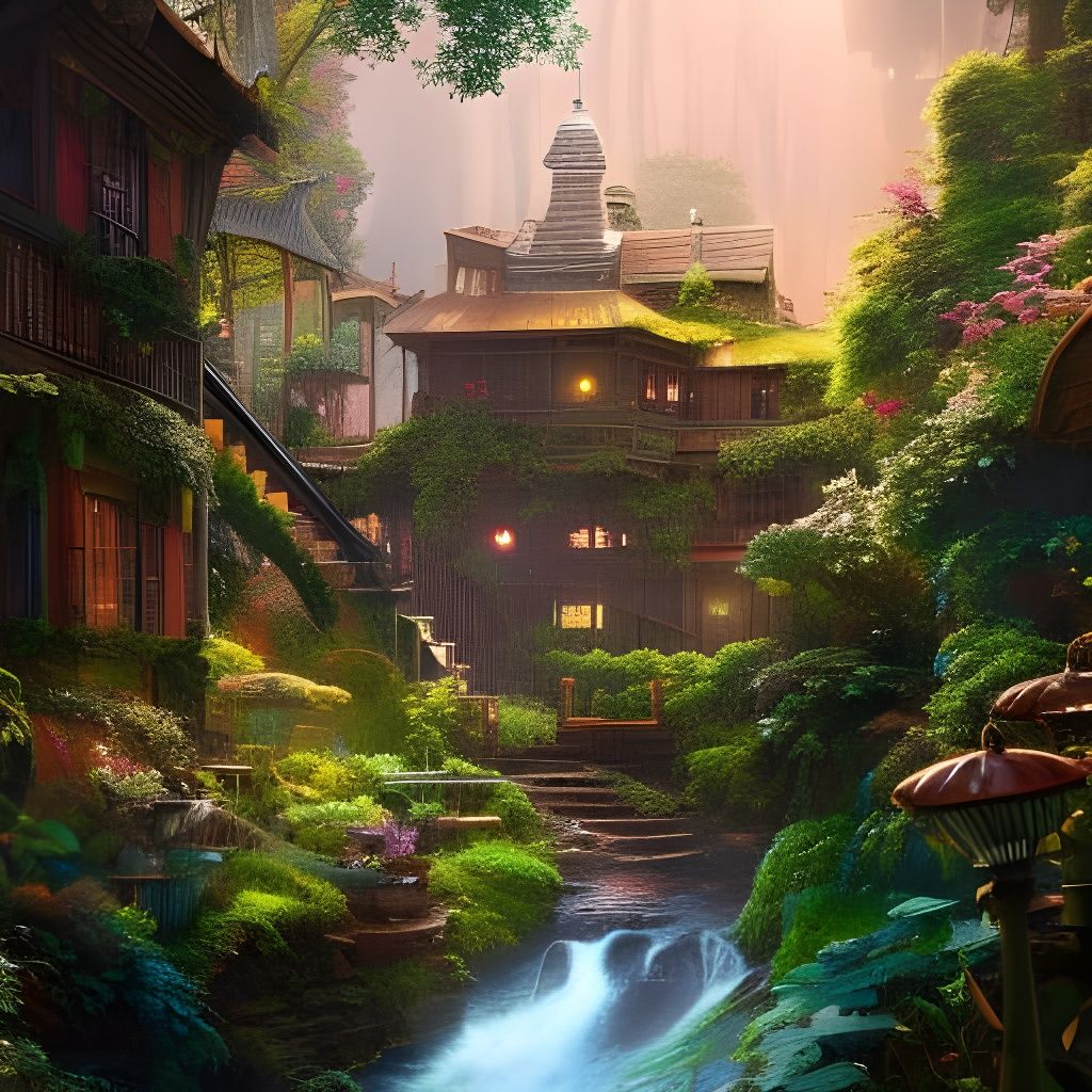 Overgrown Village With Spring