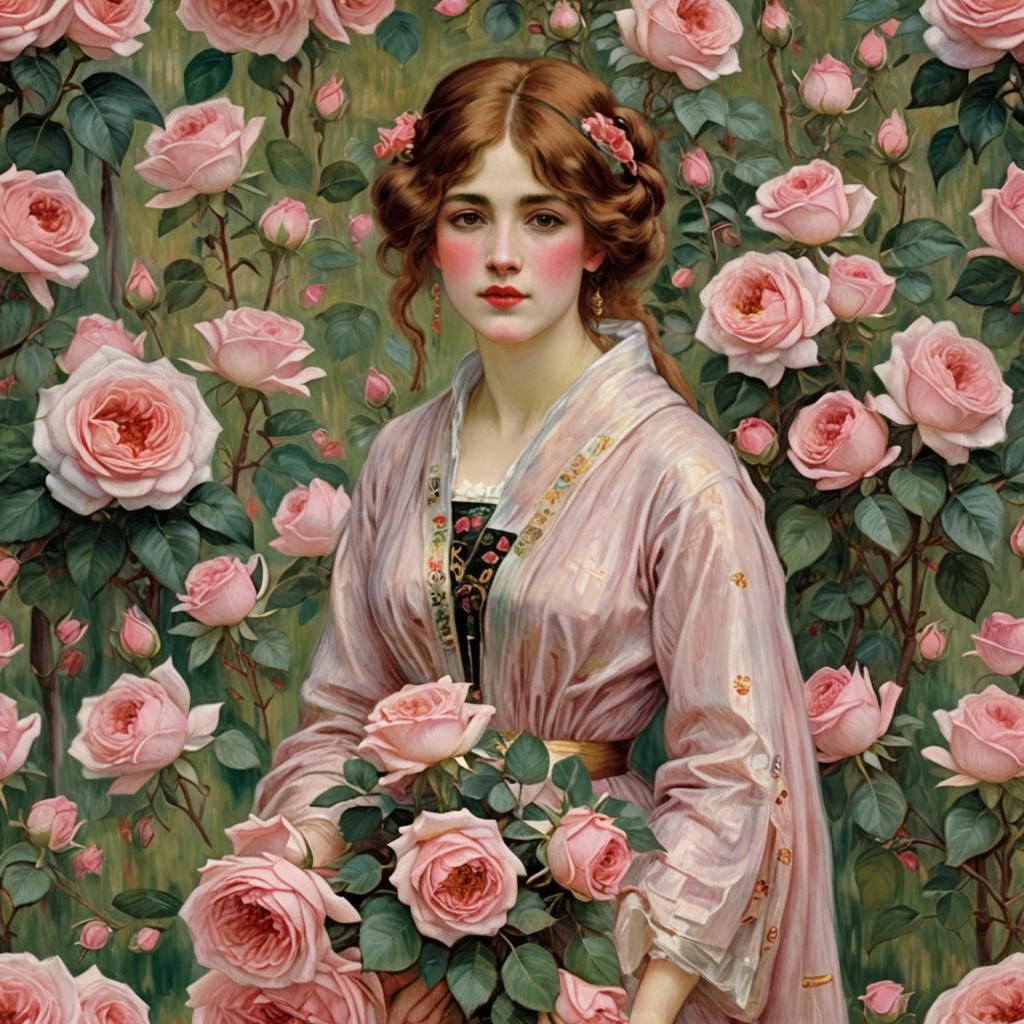 Woman with Roses in Classical Style