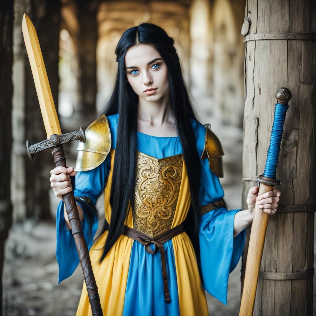 Medieval Girl Training with Wooden Sword