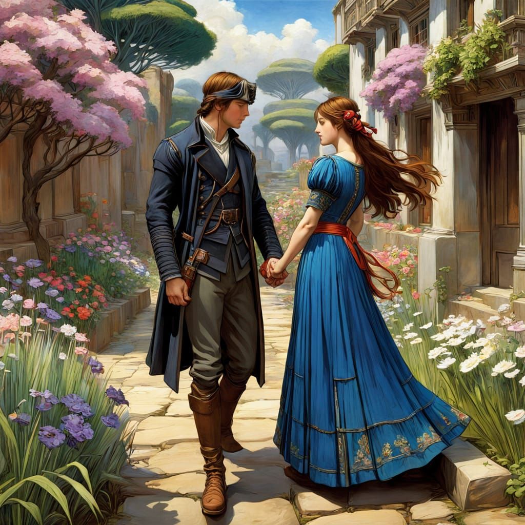 Romantic Garden Scene in Anime Style