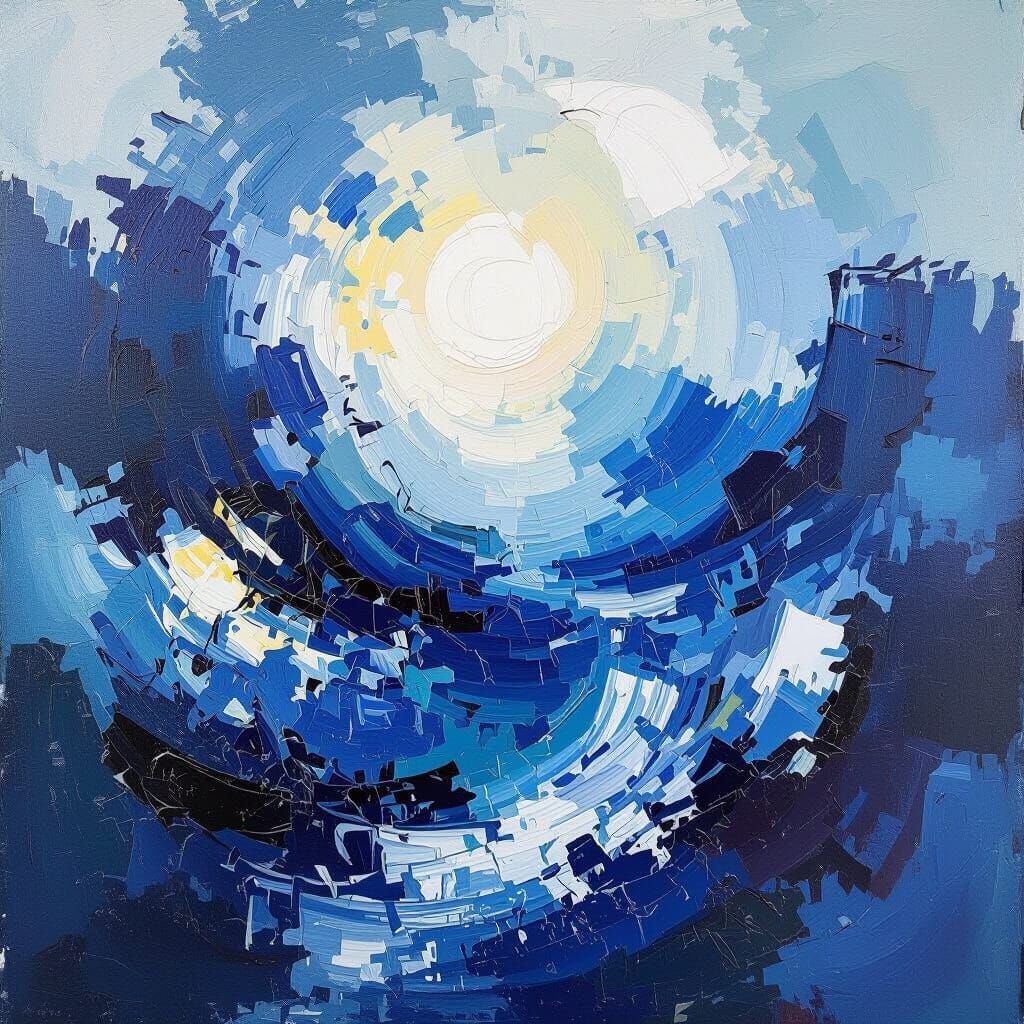 Abstract Expressionist Oil Painting: Blue and White Impasto