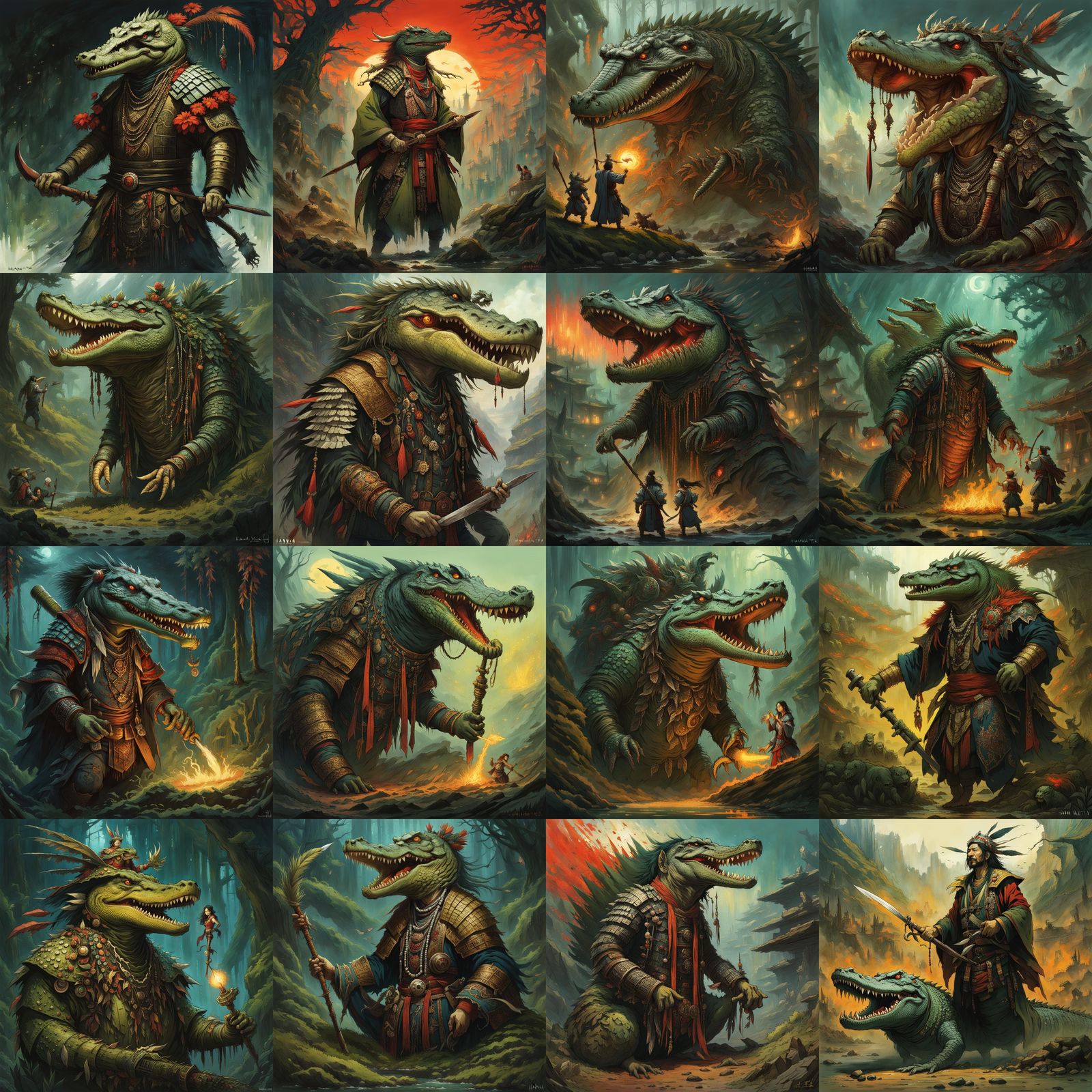 Huari Shaman's Crocodile Transformation: Detailed Illustrati...