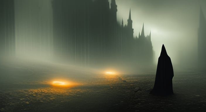 Ethereal Hooded Figure in Dark Fantasy Art