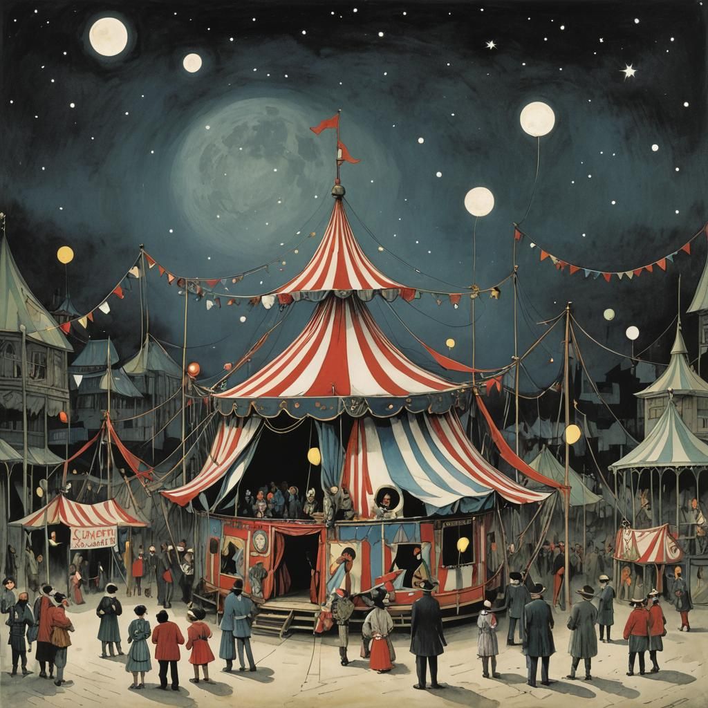 Surreal Night Circus Scene