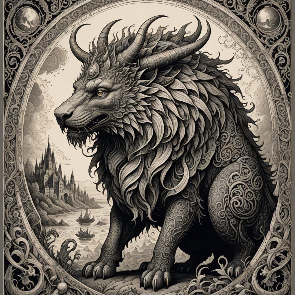 Mythical Creature Illustration in Gustave Doré Style
