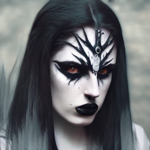 Ethereal gothic Hecate with long flowing black hair& sliver ...