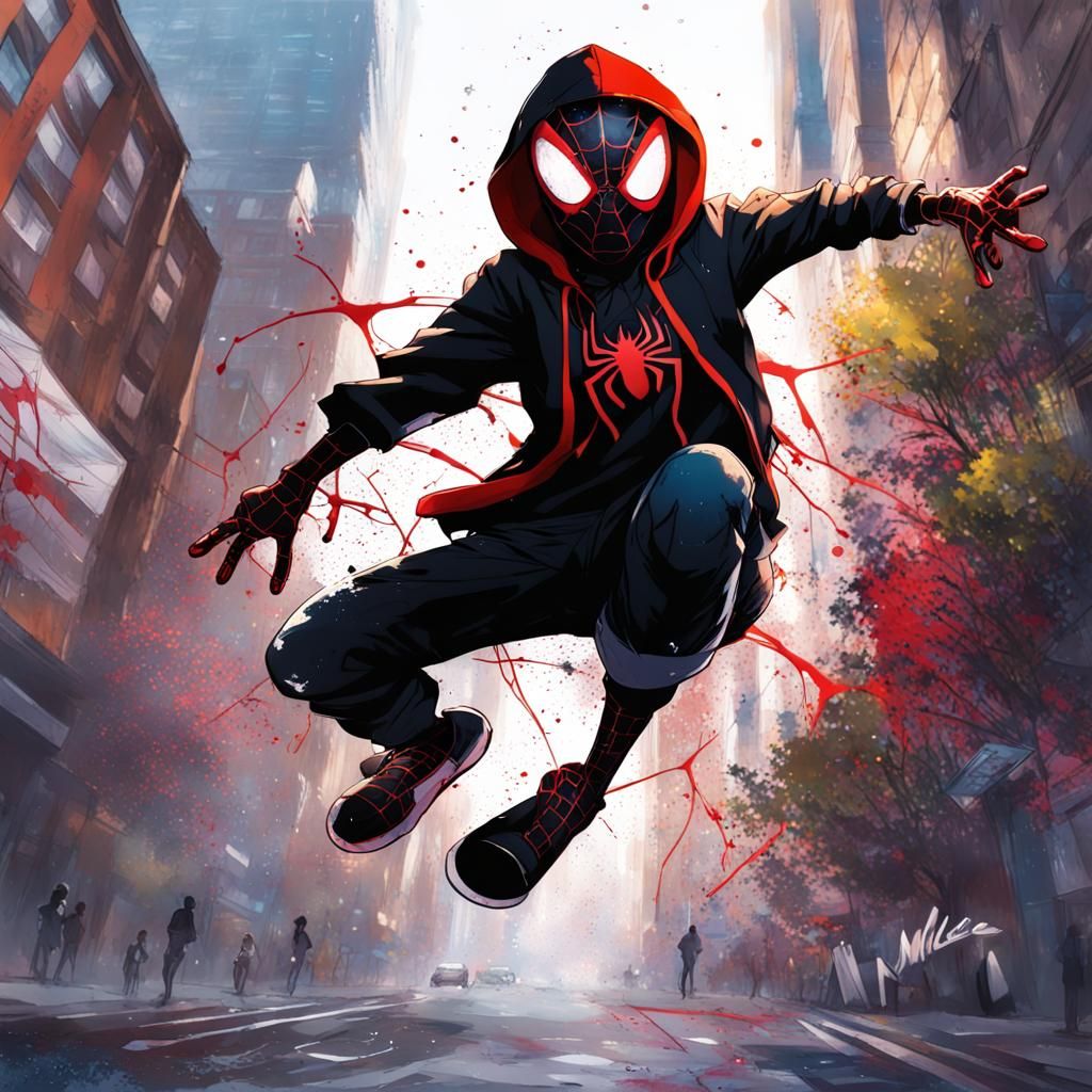 Miles Morales Graffiti in Anime Style