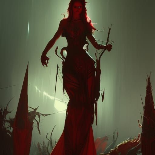 Detailed Red Vampire Queen in Dark Fantasy Style