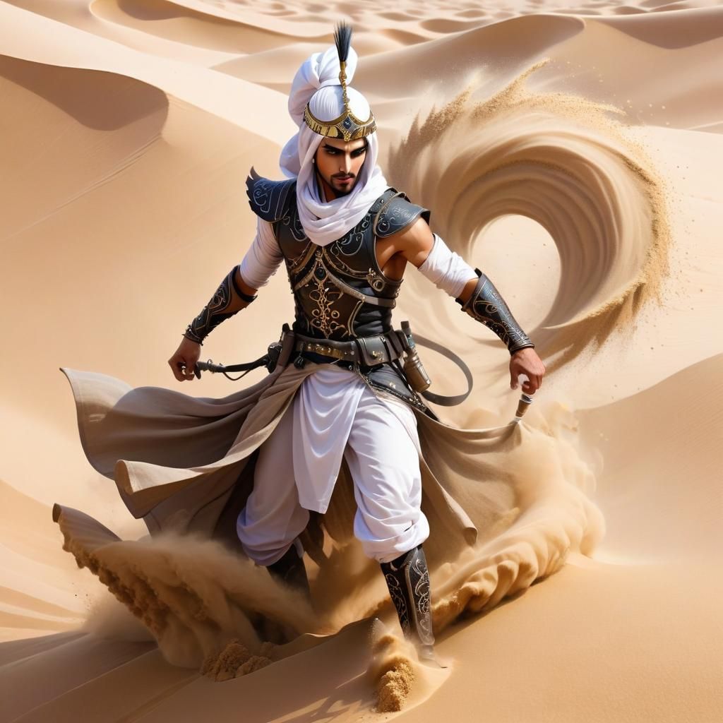 Aetherpunk Arabian Warrior Prince in Sandstorm