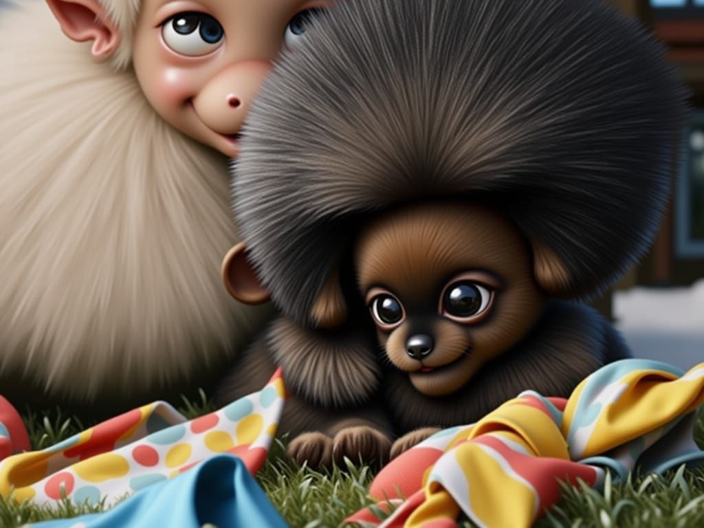 Fluffy Dogs in Sunny Park, Children's Book Style