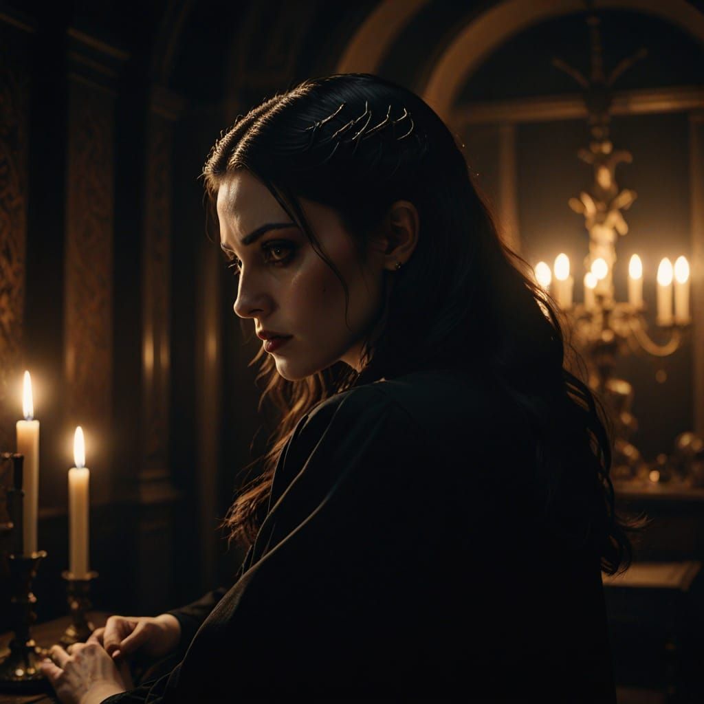 Shy Goth Girl in Cinematic Film Noir Style