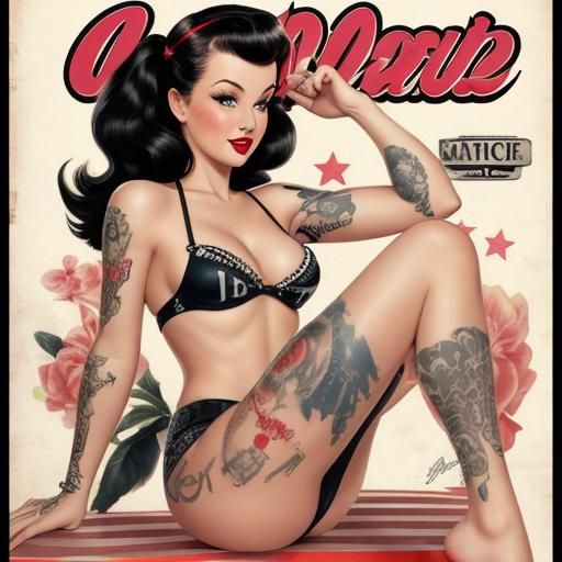 Tattooed Pin-Up Girl in Vintage Style