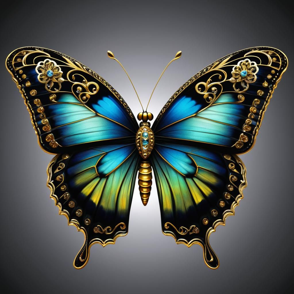 Luminescent Butterfly with Gold Filigree in Twilight