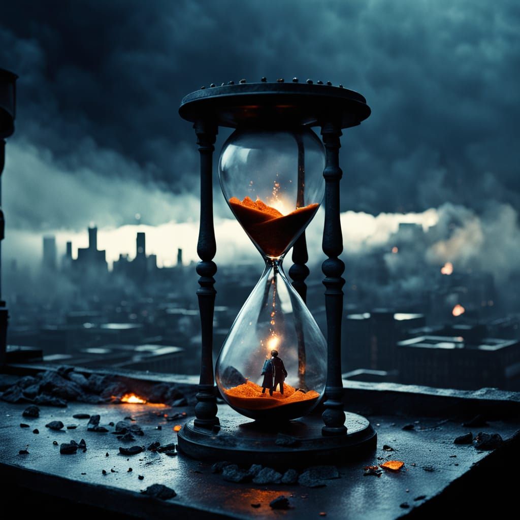 Hourglass Dividing City and Danger: Cinematic Still