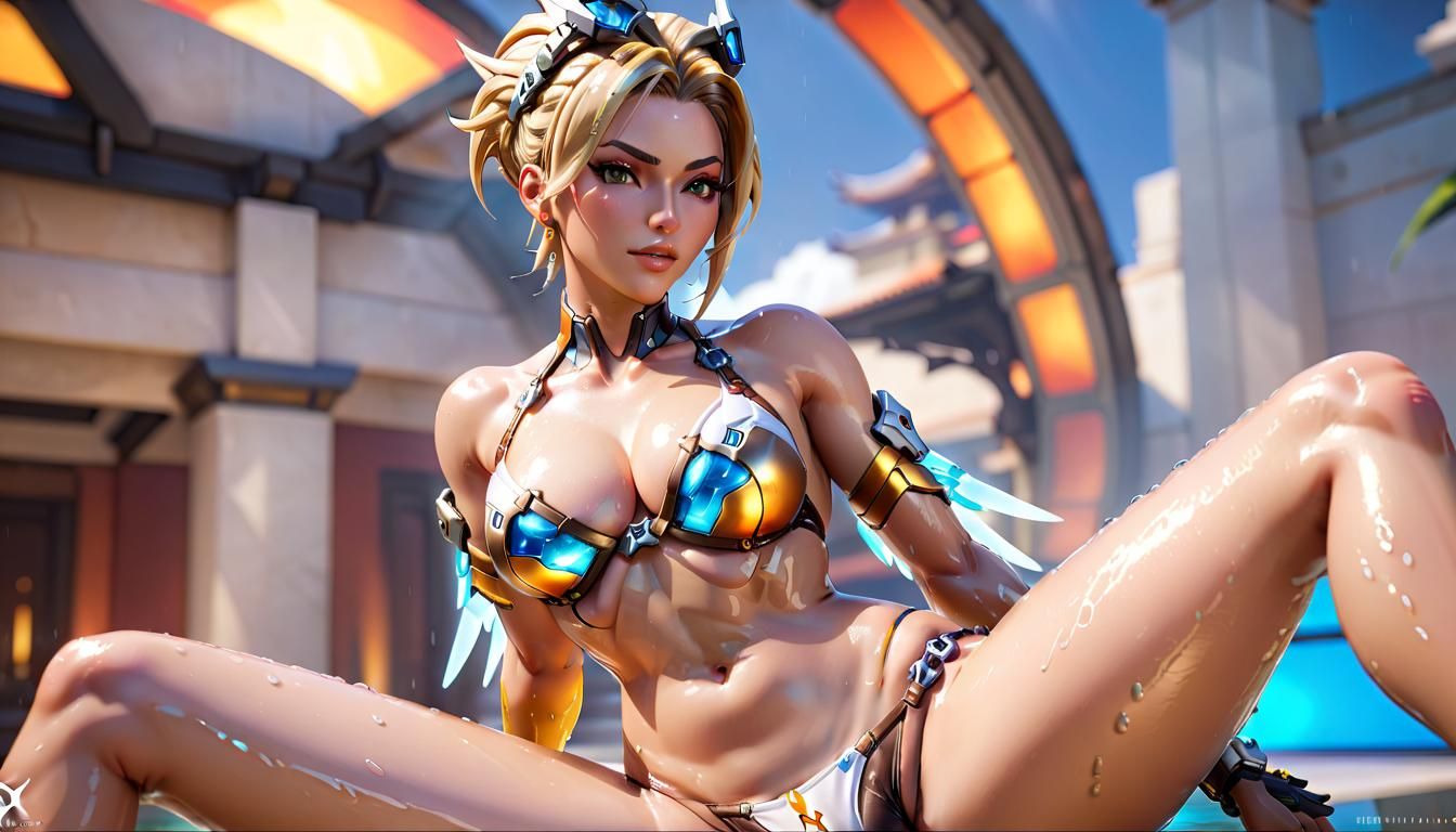 Hyperrealistic Overwatch Character in Transparent Bikini