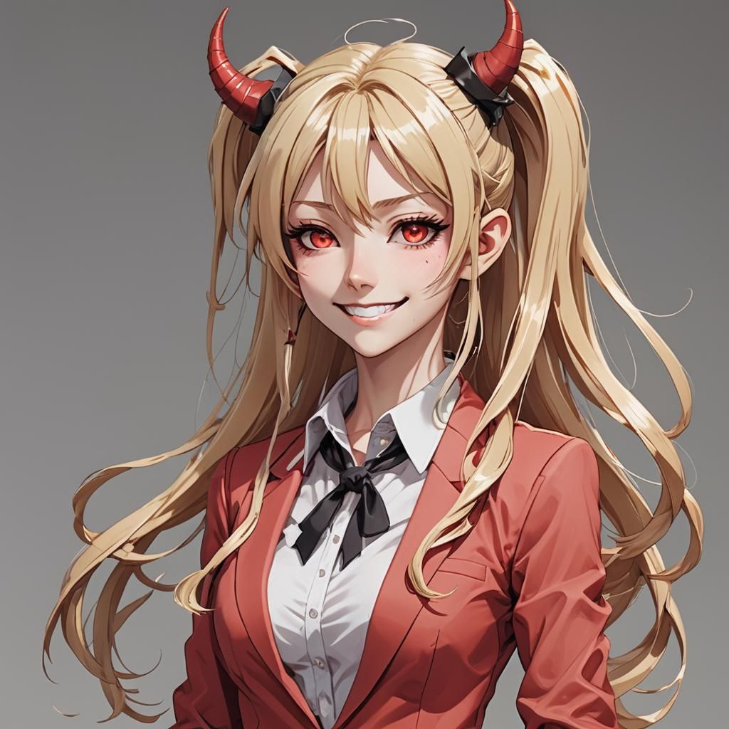 Blonde Demon Girl in Red Suit: Anime Art