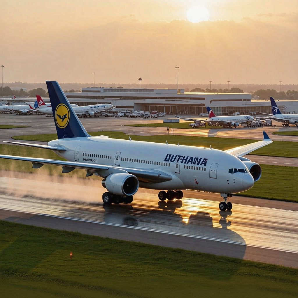 Lufthansa A380 Takes Off After Rain