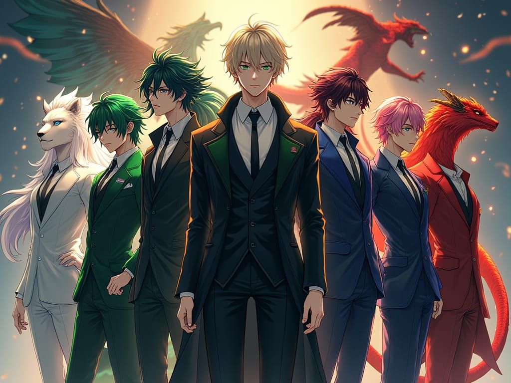 Anime Characters in Colorful Suits as 3D Art