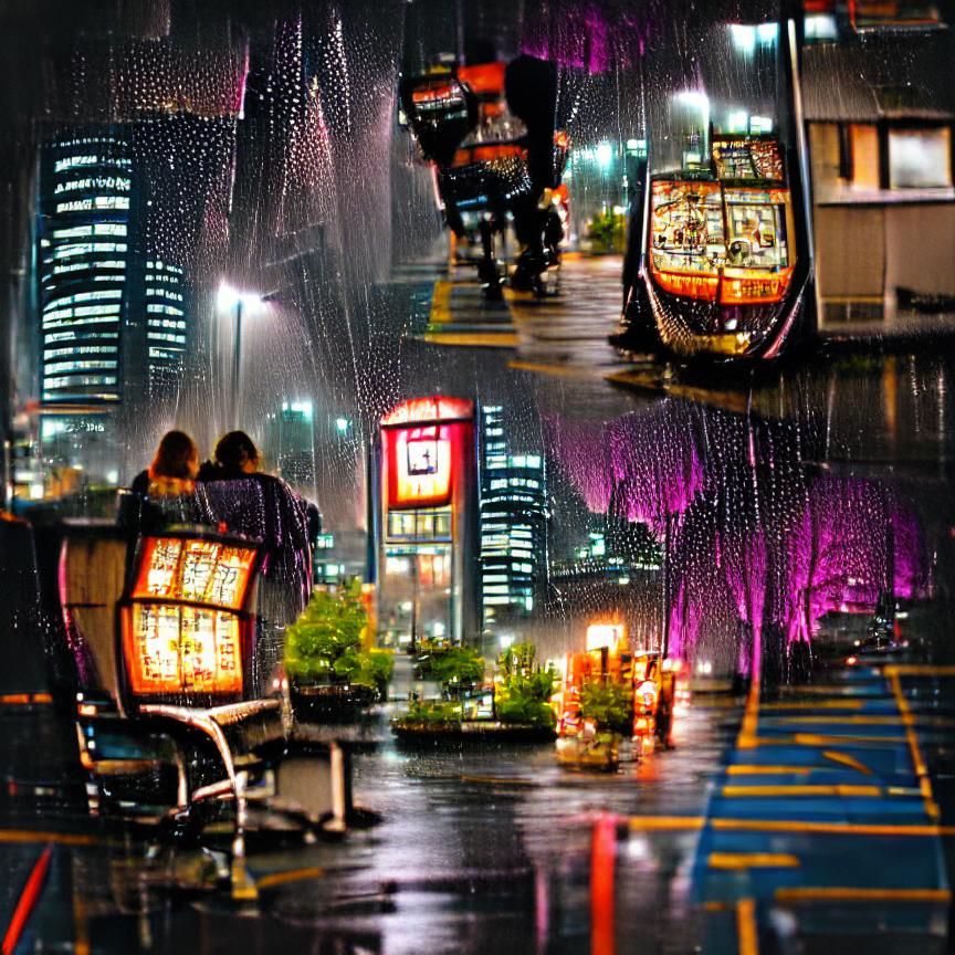 Rainy Night in Japan: Neon Reflections