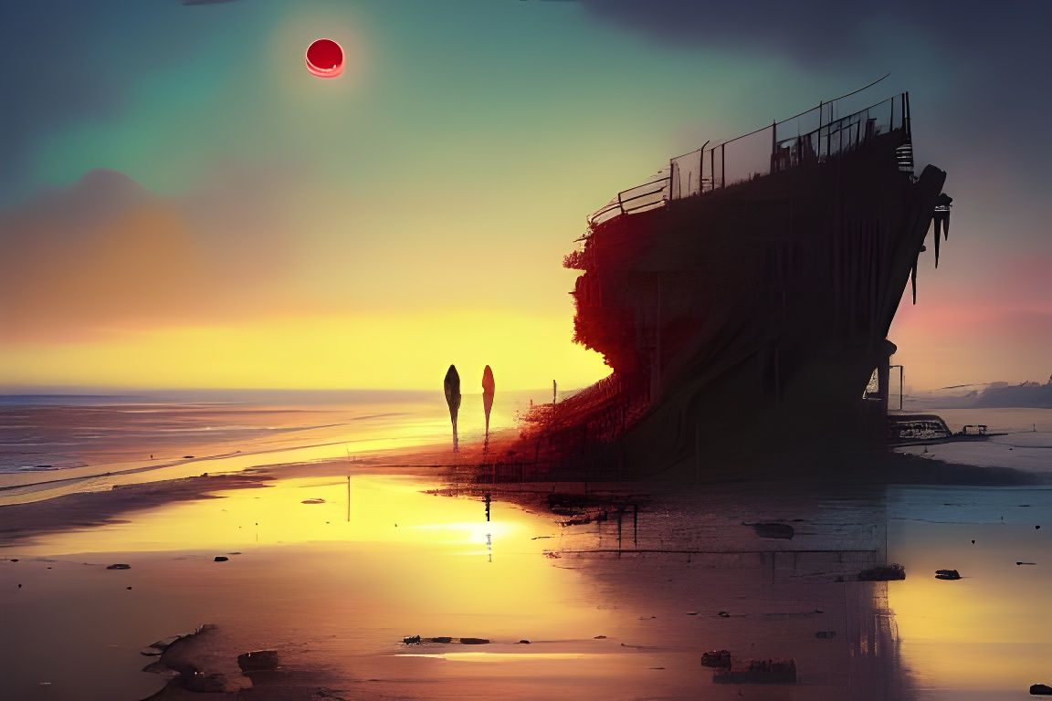 Spectacular Sunset on Desolate Beach: A Matte Painting