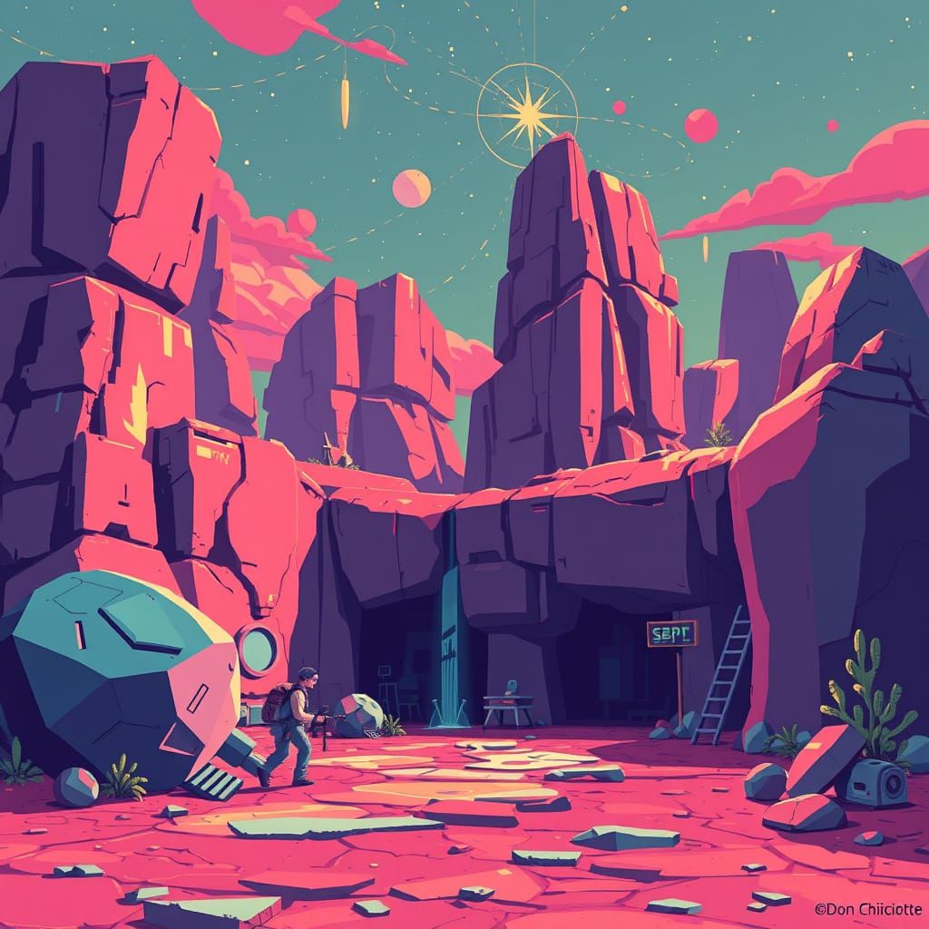 Don Quixote in 1990s Pixel Art Style