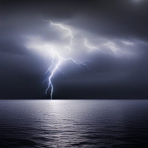 Lightning Strikes Over Mountain Lake: Detailed Fantasy Art