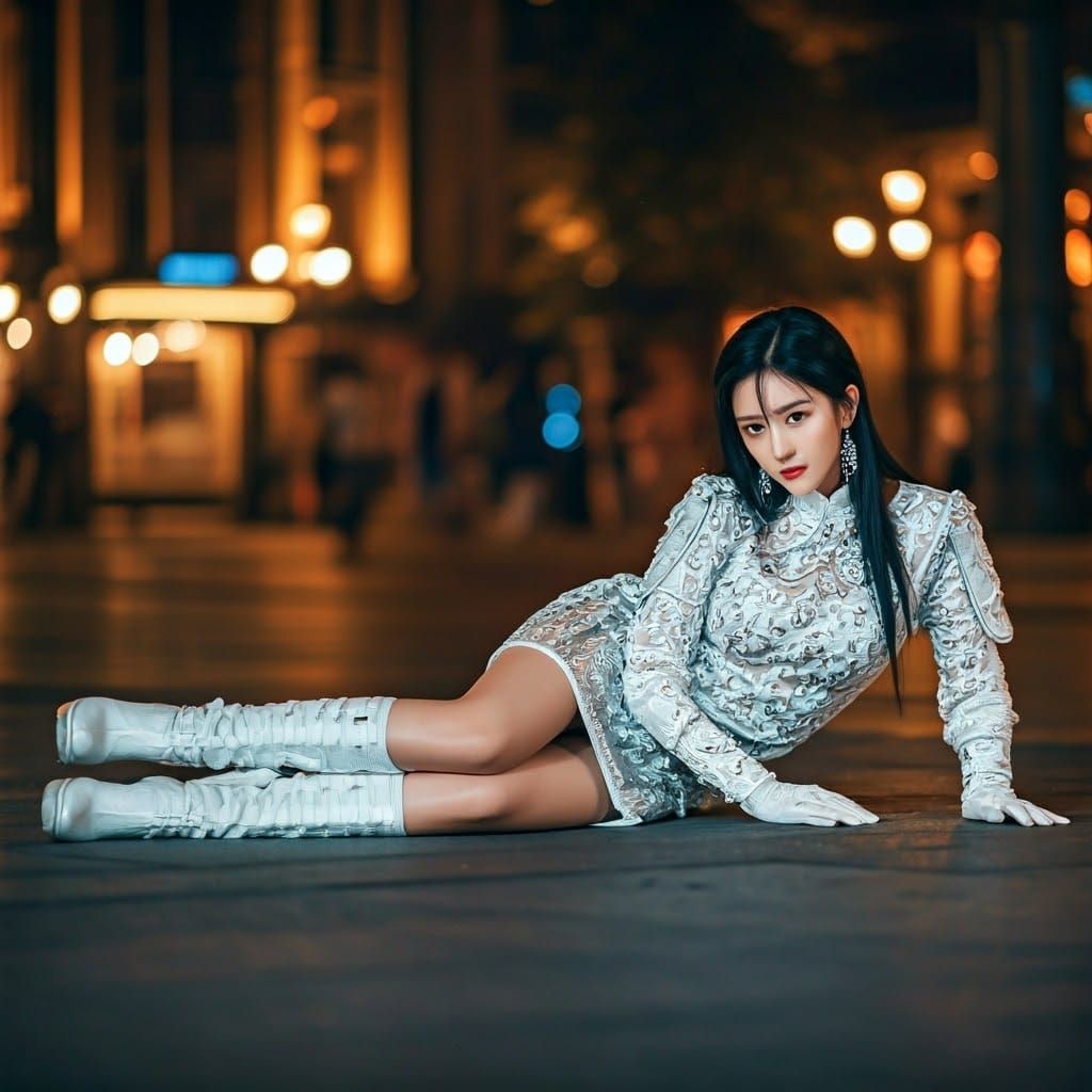 Stunning Shanghai Night Scene with Warrior Woman