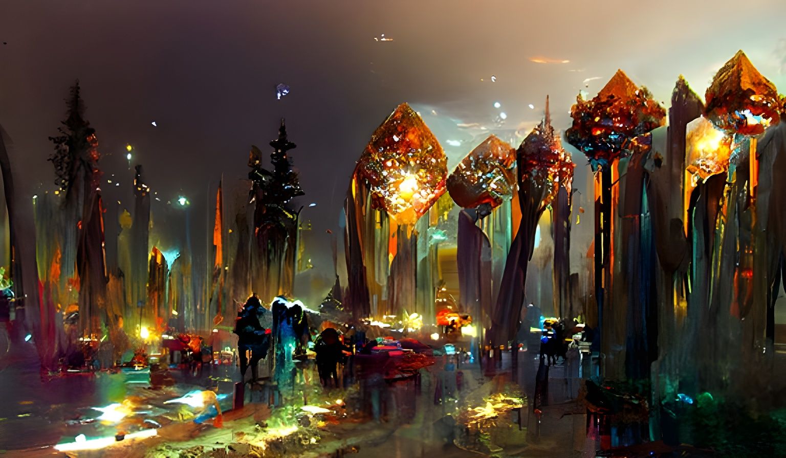 Luminous Crystal Forest Cityscape in Hyperrealism