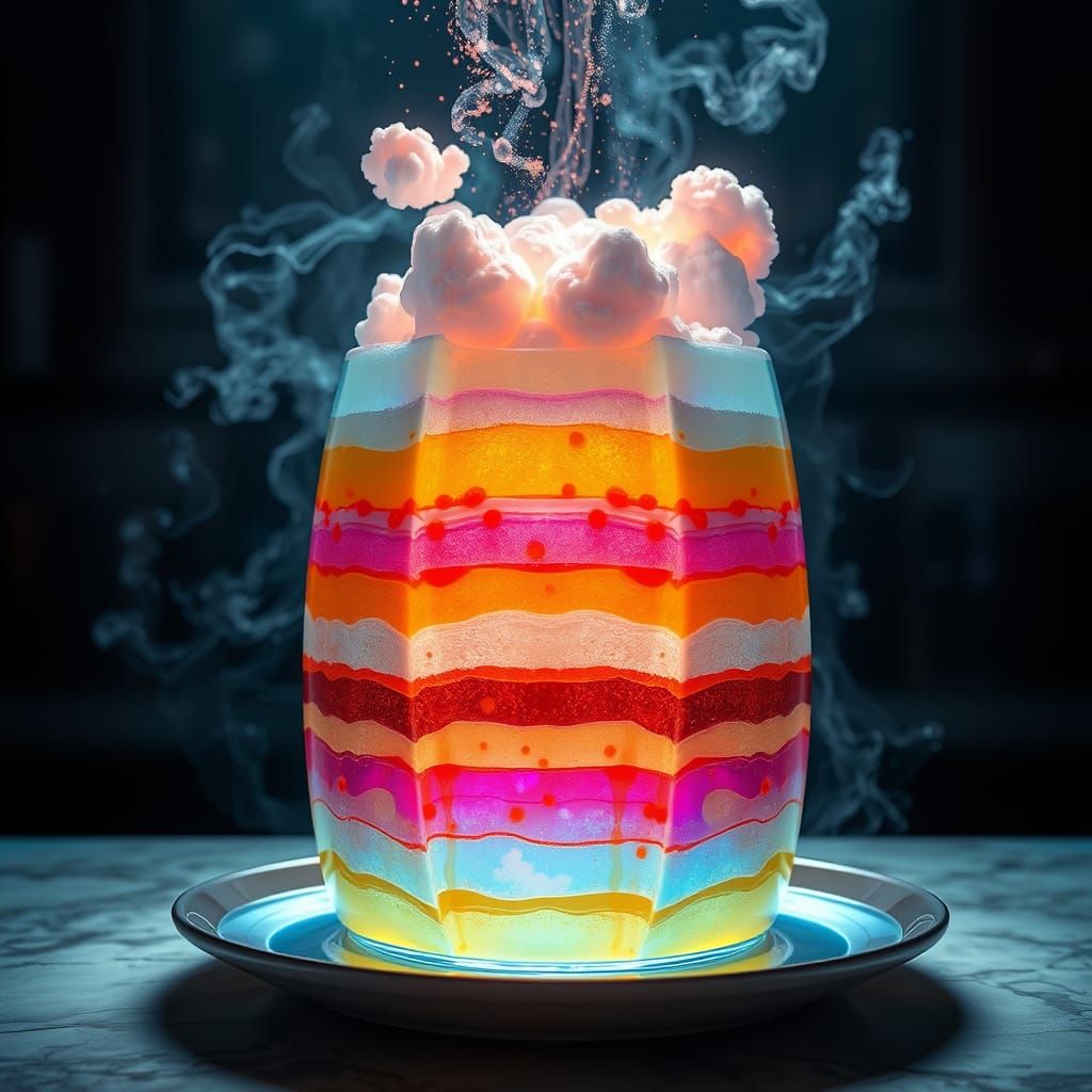 Sky Layered Pudding in Modern Kitchen, Photorealistic Style