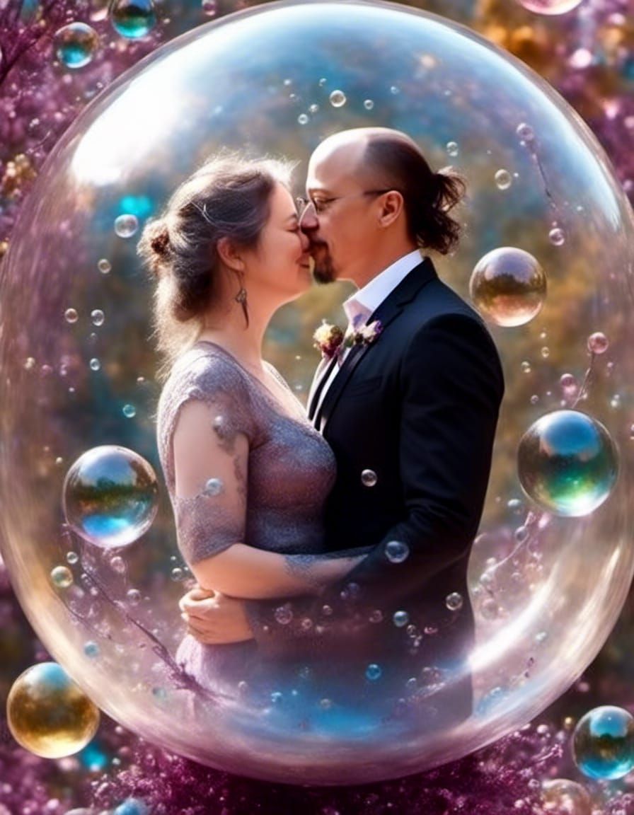 Surreal Portrait in Glass Orb with Bubbles