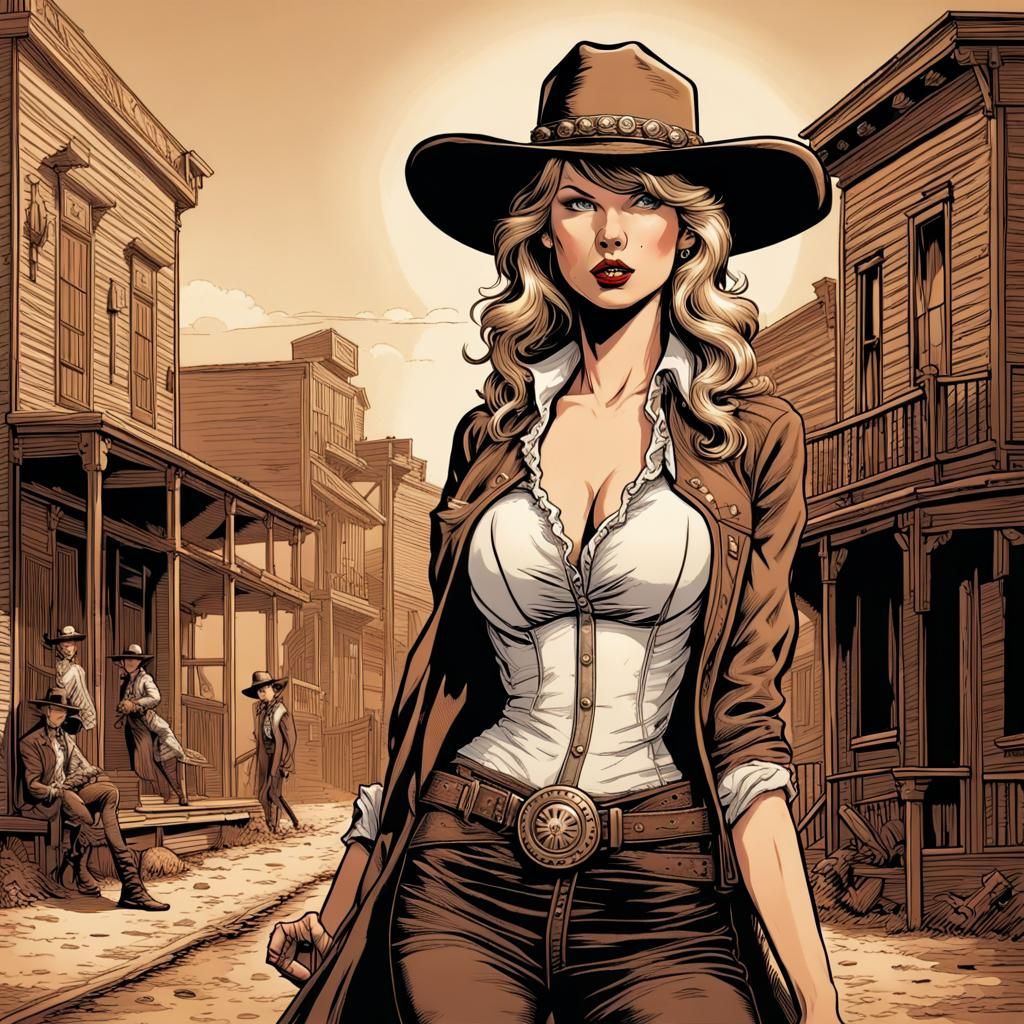 Sepia Wild West Gunslinger in Comic Book Art Style