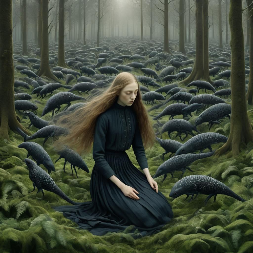 Surreal Collage of Mythological Creatures in Alcohol Ink