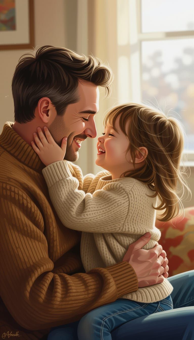 Father and Daughter Share a Laugh: Matte Painting Style