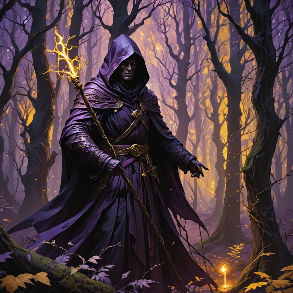 Mysterious Figure in Dark Fantasy Forest