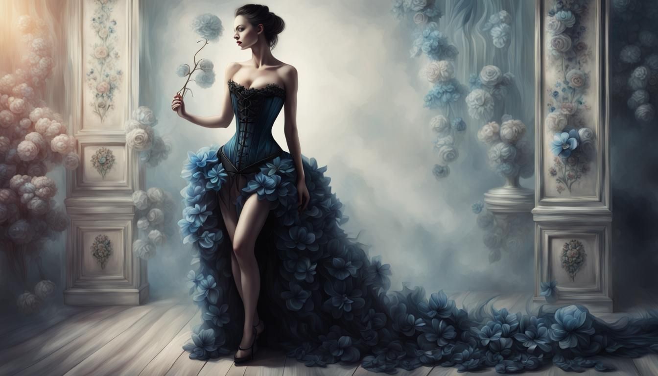 Beautiful Woman in Corset Dress: 3D Digital Painting