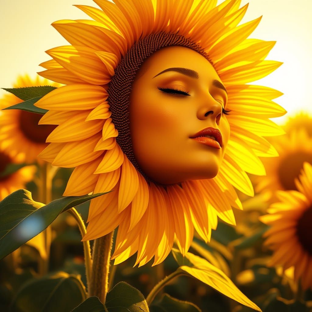 Sunflower Serenity: Face Adoring Golden Sun