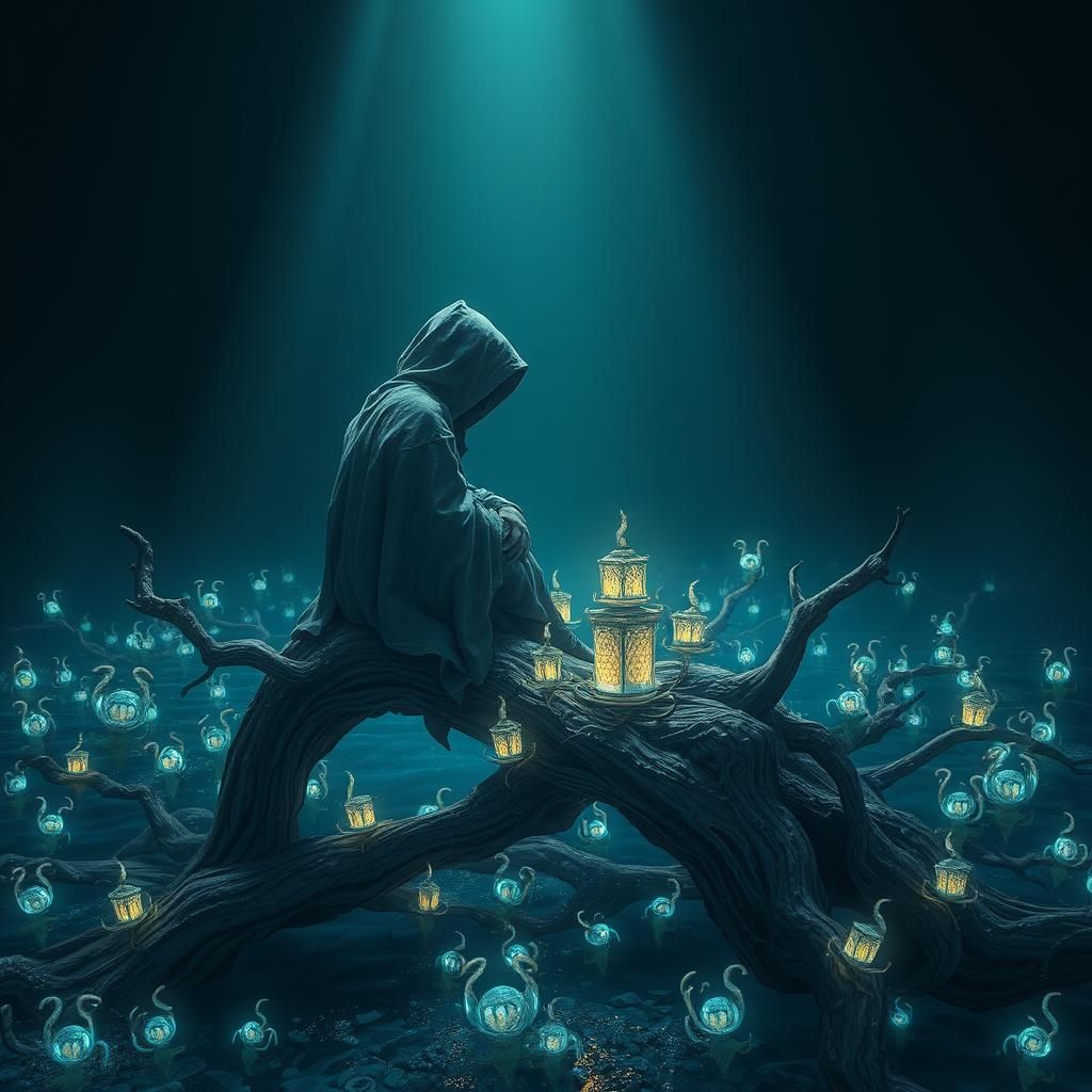 Bioluminescent Ocean Floor Contemplation in Digital Art Styl...