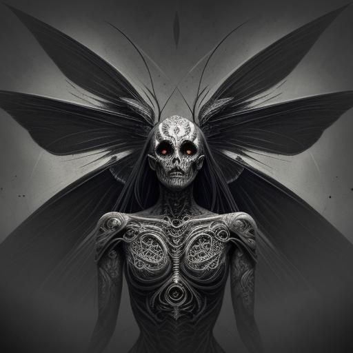 Biomechanical Moth-Woman Tattoo Design in Dark Surrealism