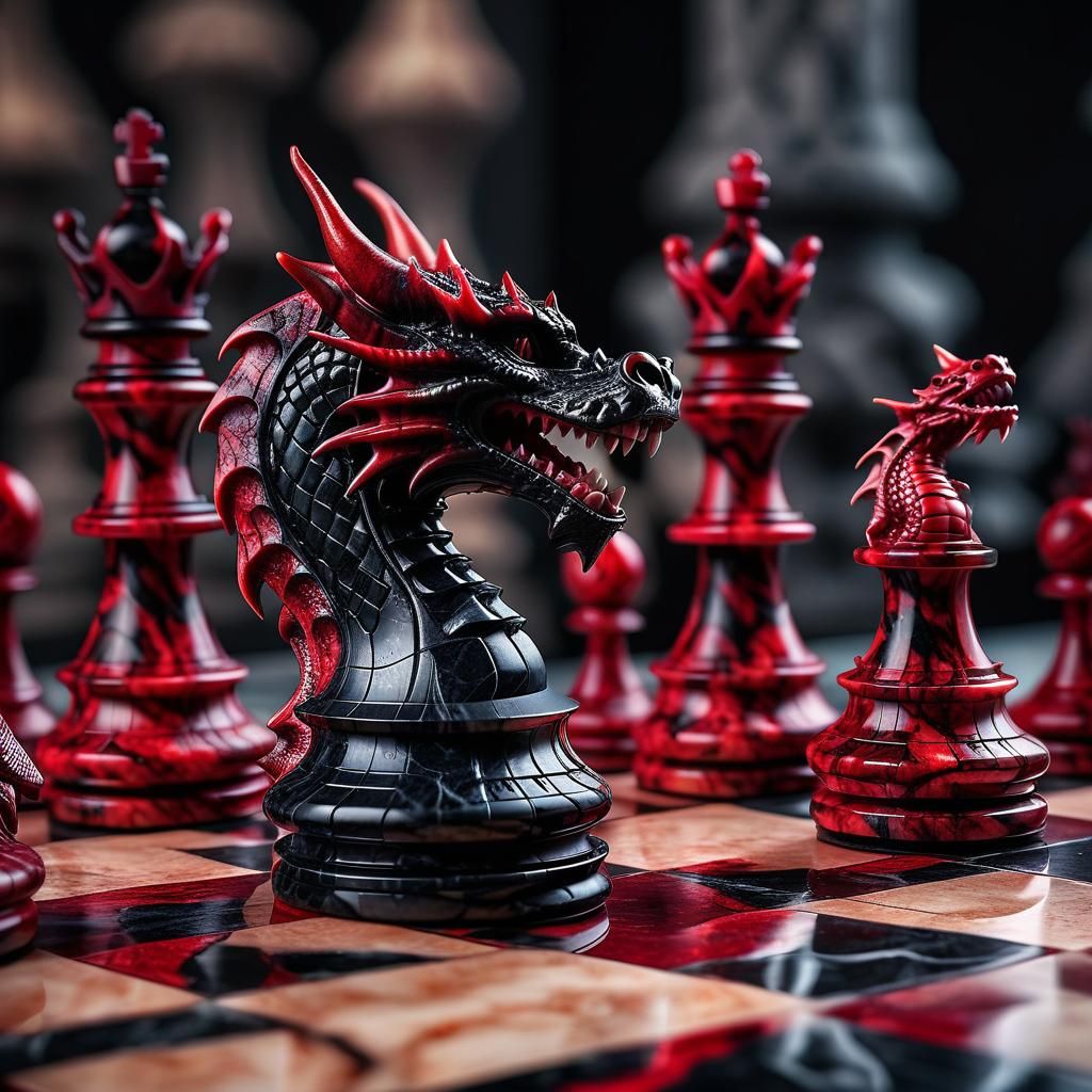 Red and Black Marble Dragon Chessboard