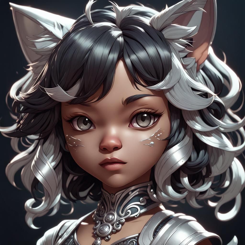 Chibi Black and Silver Nekomata Portrait