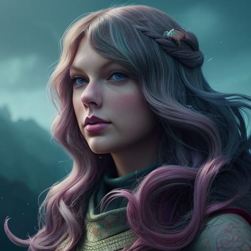 Hyperrealistic Taylor Swift with Luxuriant Hair in Vibrant C...