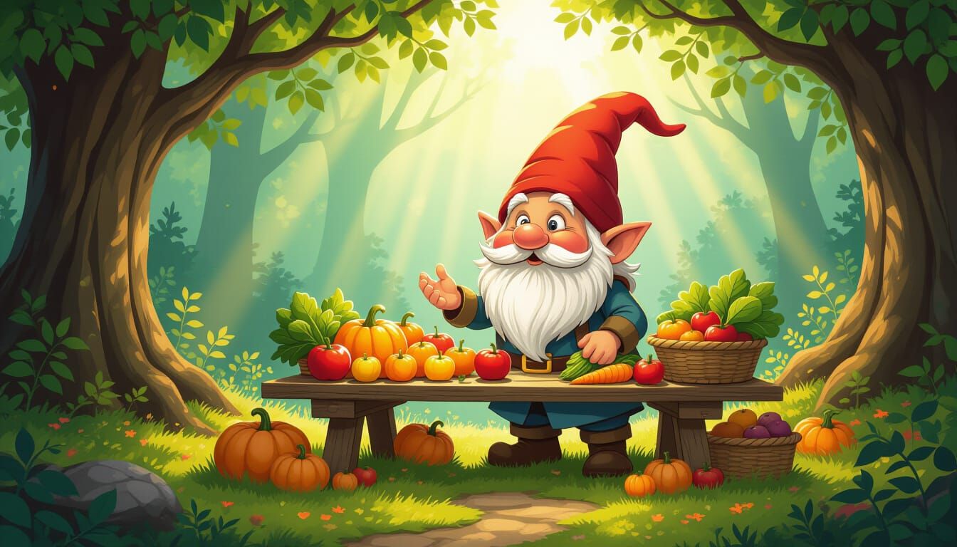 Whimsical Gnome Harvest Feast in Enchanted Forest