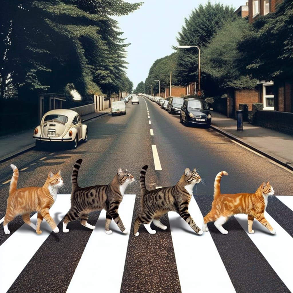 Cats Recreate Abbey Road Album Cover