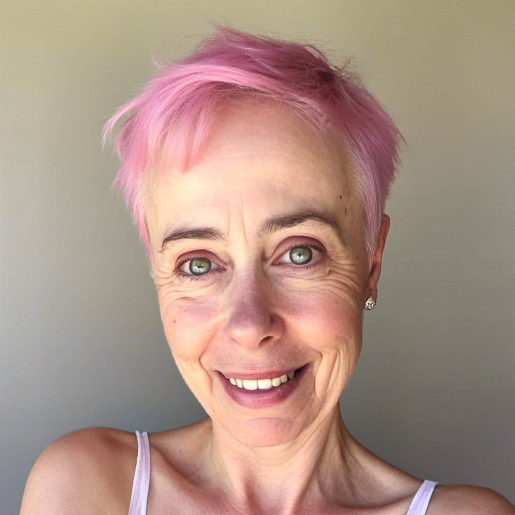 Gorgeous Woman with Pink Hair Radiating Joy