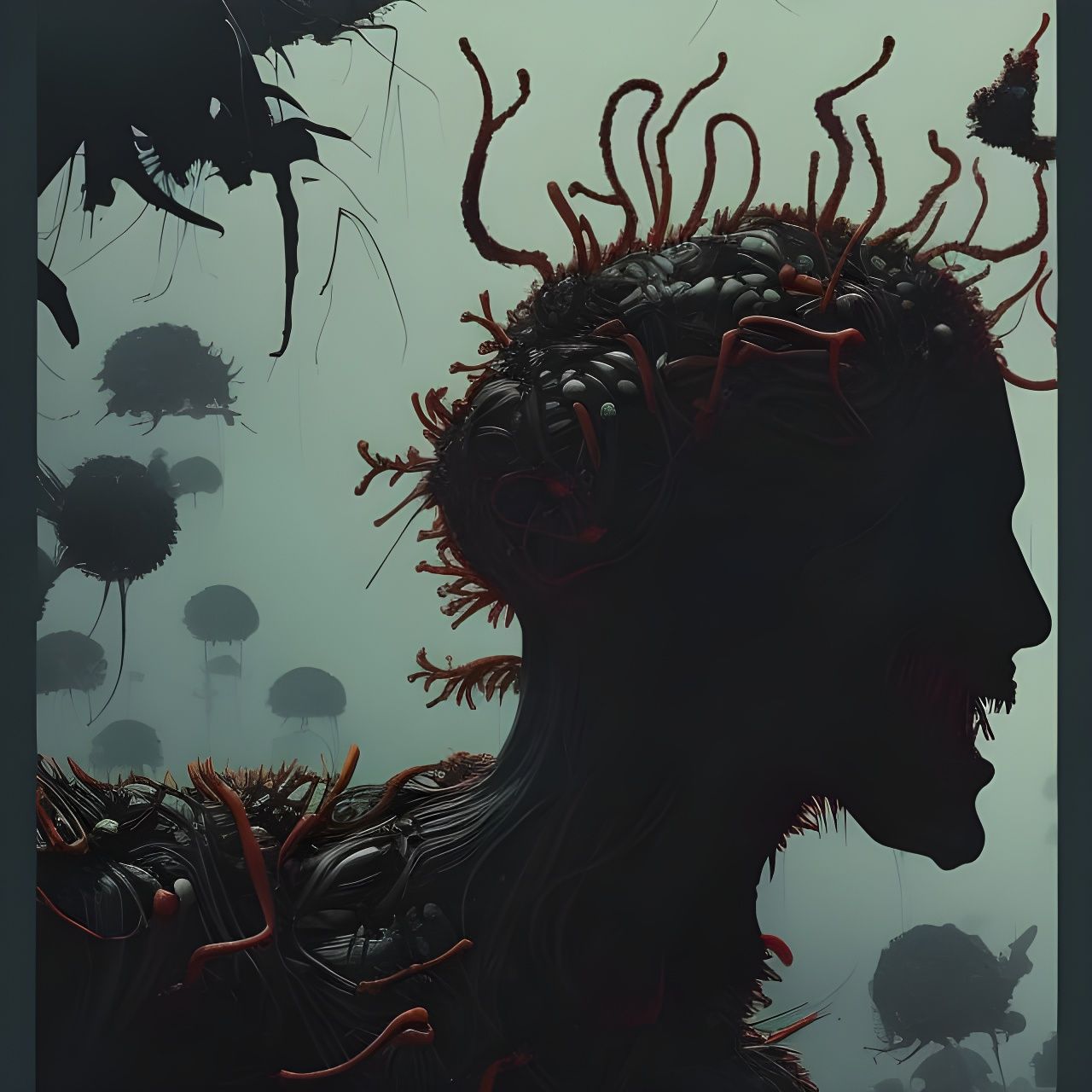 Cordyceps Zombie in Modern Surrealist Collage Art