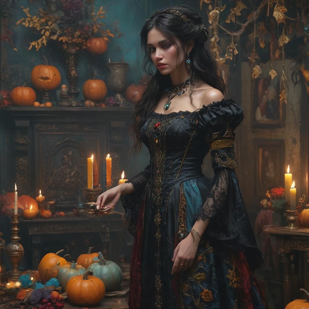 Beautiful Witch Casting Spell in Dark Fantasy Style