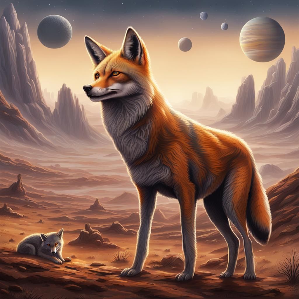 Exoplanet Concept Art: Alien Coyote Fox Wolf Lifeforms
