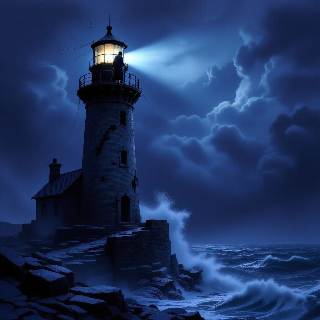 Spectral Lighthouse Keeper in Dark Fantasy Style